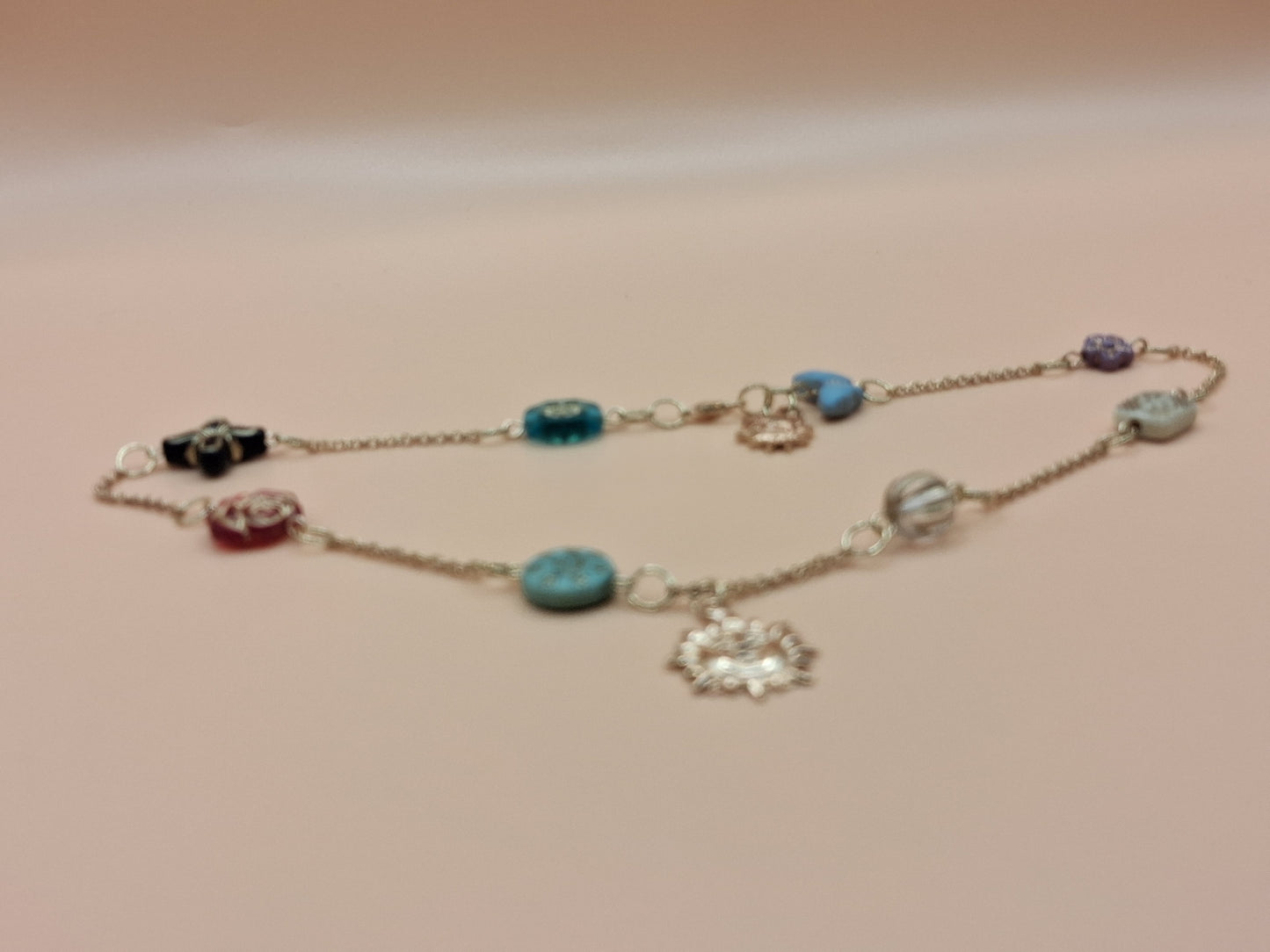 Vintage Baroque Charm Necklace - Celestial Sun & Floral Resin Beads