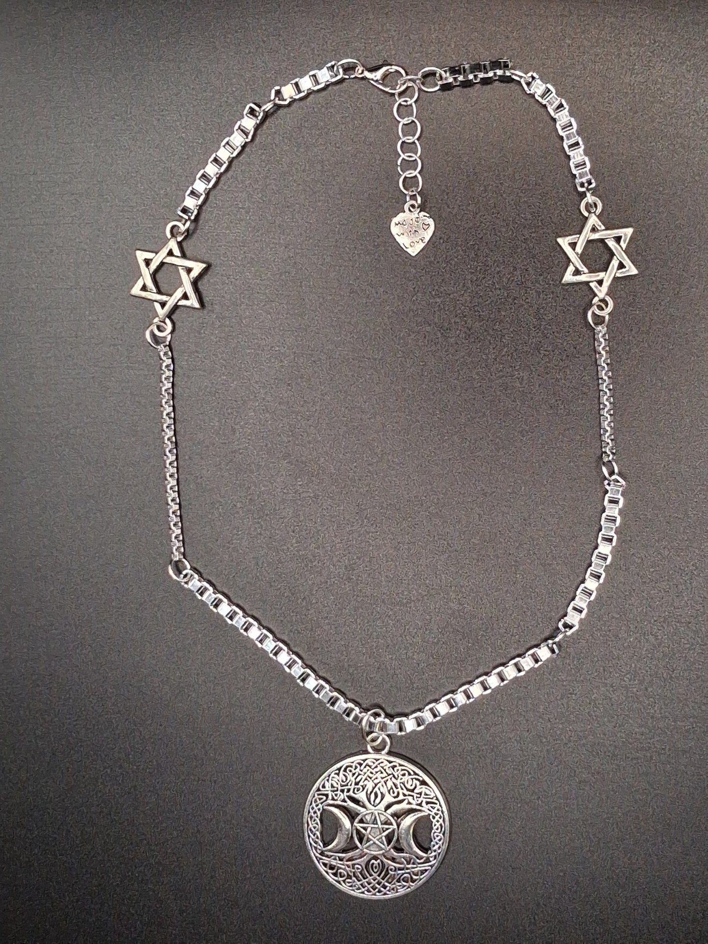 Celestial Moon Phase Necklace with Star of David charm links
