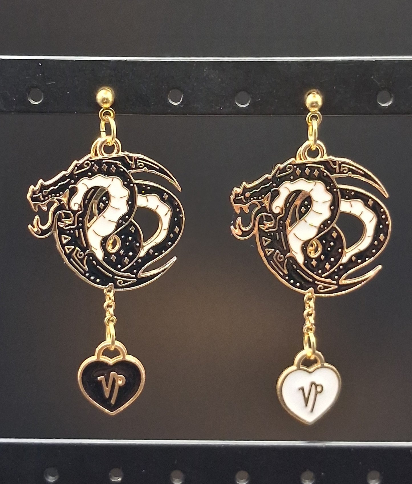 Celestial Dragon Earrings with Zodiac Heart Charm