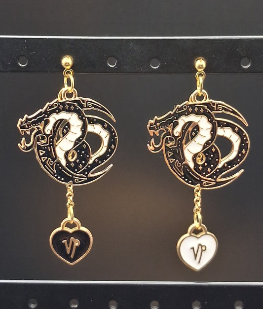 Celestial Dragon Earrings with Zodiac Heart Charm