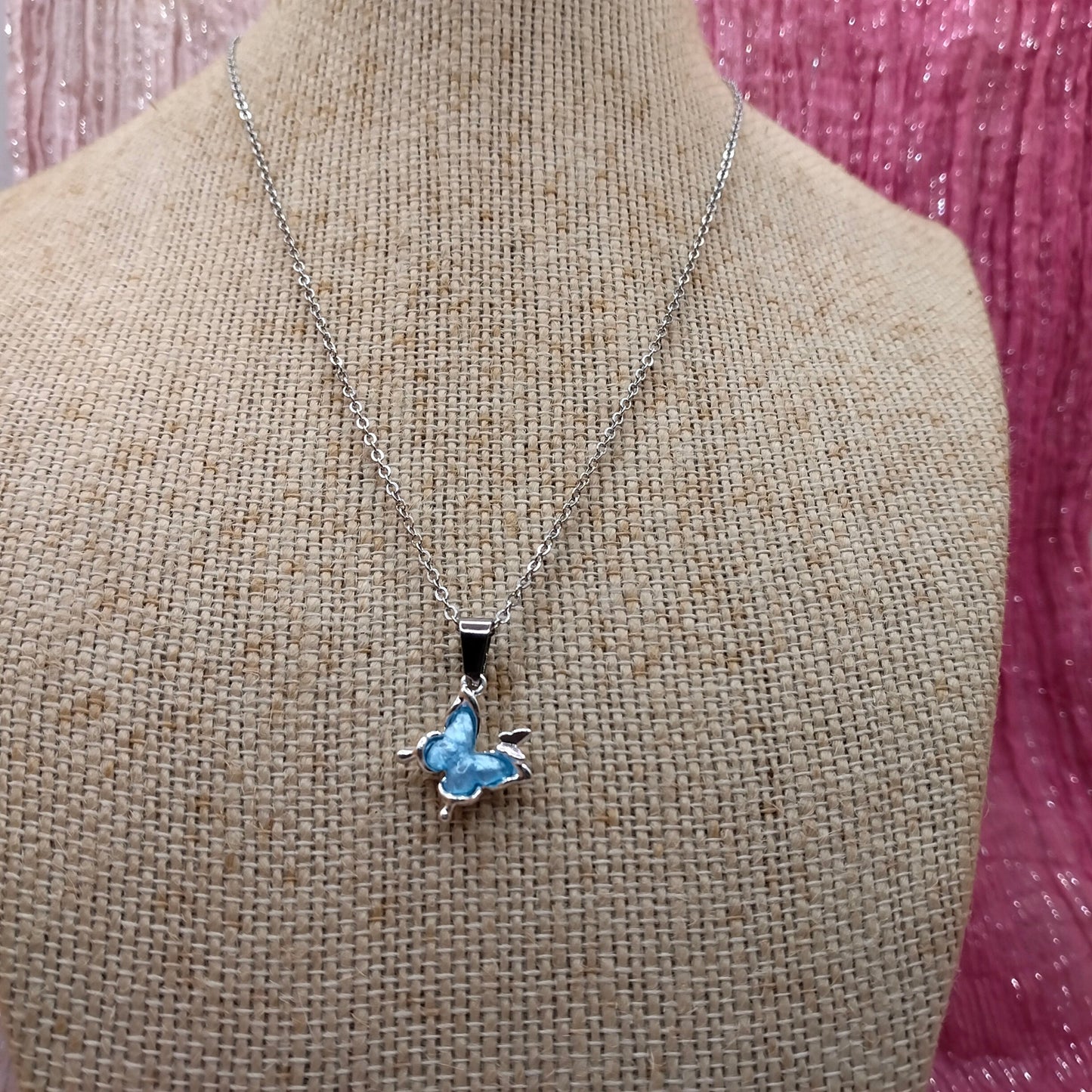 Blue Butterfly Pendant Necklace - Girl's