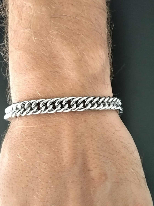 Men's Faceted Double Curb Chain Stainless Steel Bracelet